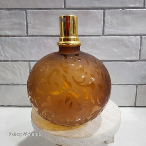 Vintage Oil Lamp Amber Etched Glass